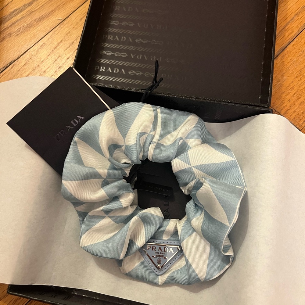 Prada Blue and White Hair Scrunchie